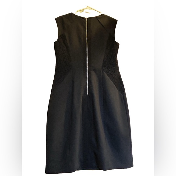 Rebecca Taylor Little Black Sheath Dress with Lace Side Panels Wool Blend Sz 10 - Picture 2 of 7